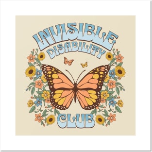 Invisible Disability Club Shirt Funny Hidden Illness Retro Butterfly Posters and Art